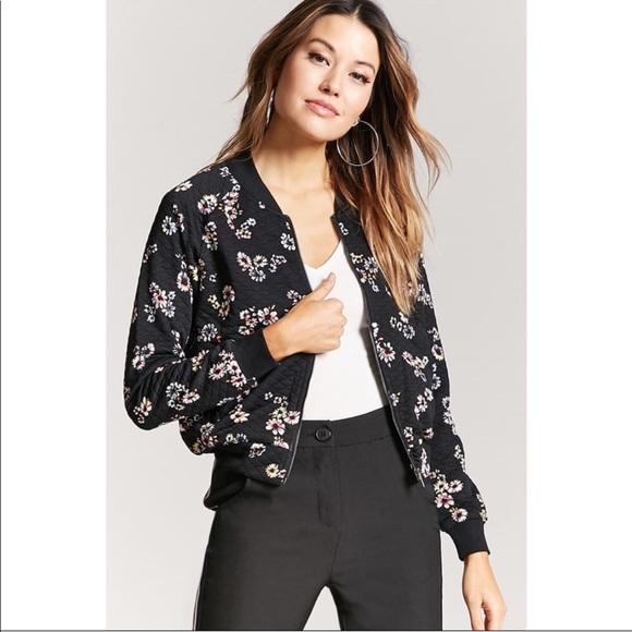 Jackets & Blazers - Quilted Floral Bomber Jacket